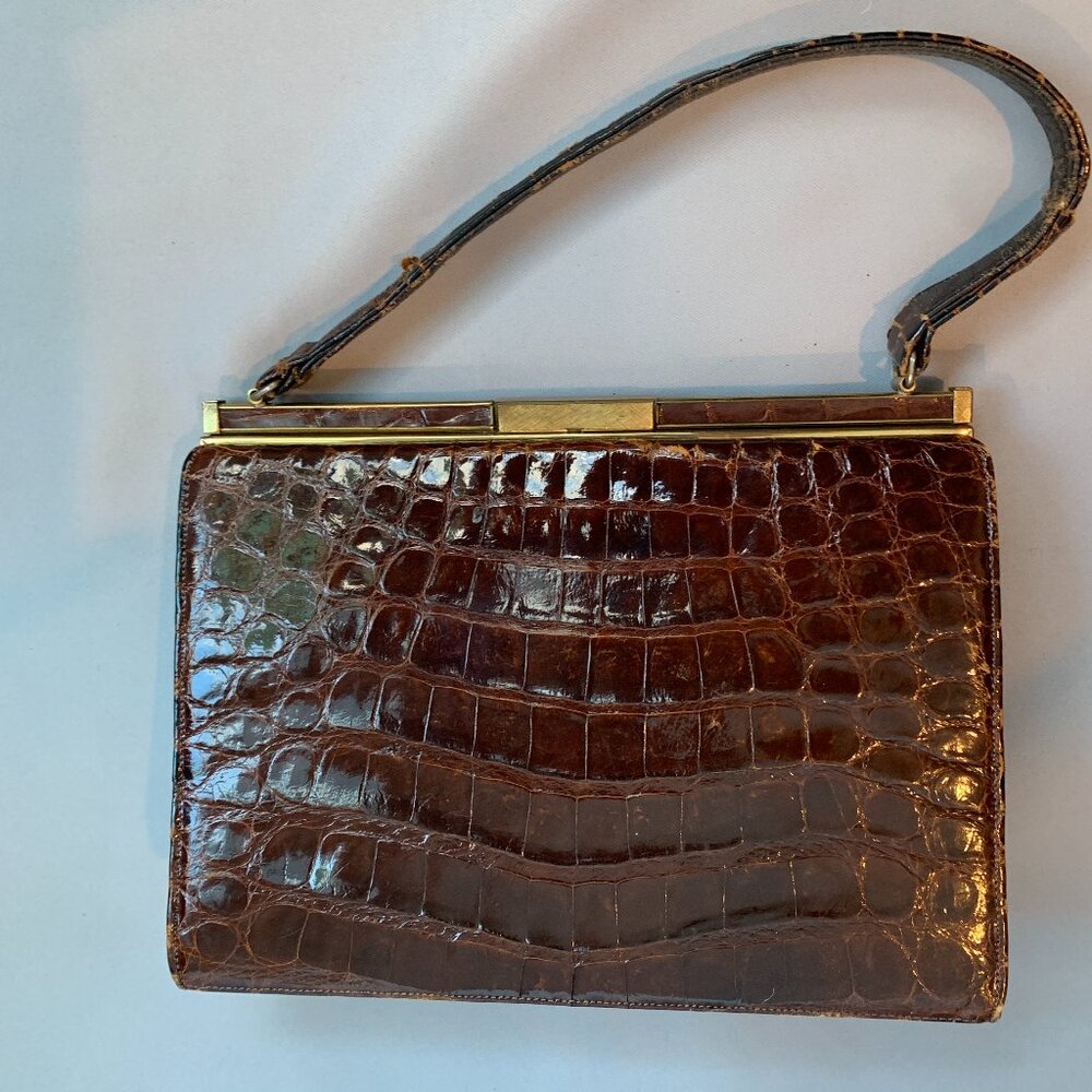 Vintage Saks 5th Avenue Brown Croc Top Handle Bag